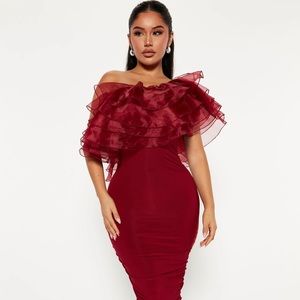 ~Rhapsody of Rapidity:Rouge Ruffle Cocktail Pencil Dress~